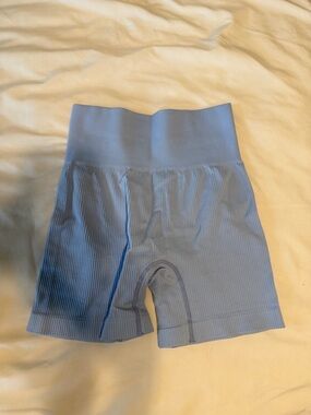 Ribbed Light Blue High-Waist Biker Shorts